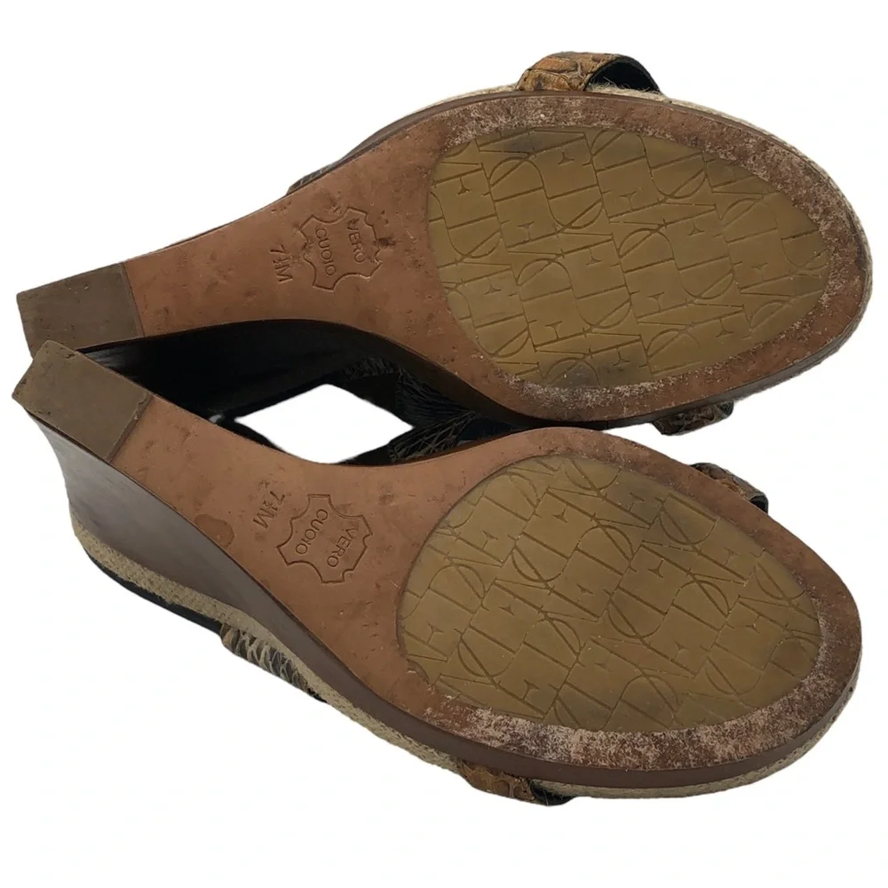 Diane Von Furstenberg Snakeskin Print Wood Wedge Platform Sandals Size 7.5